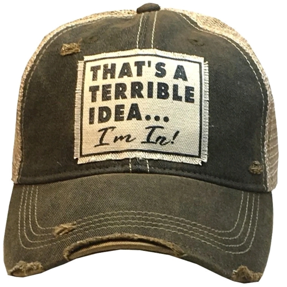 Humorous Black and Tan Distressed Cap